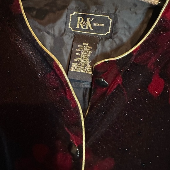 R&K evening jacket. Vintage has shoulder pads. Velour feel. Shiny w/gold accents - Picture 2 of 5